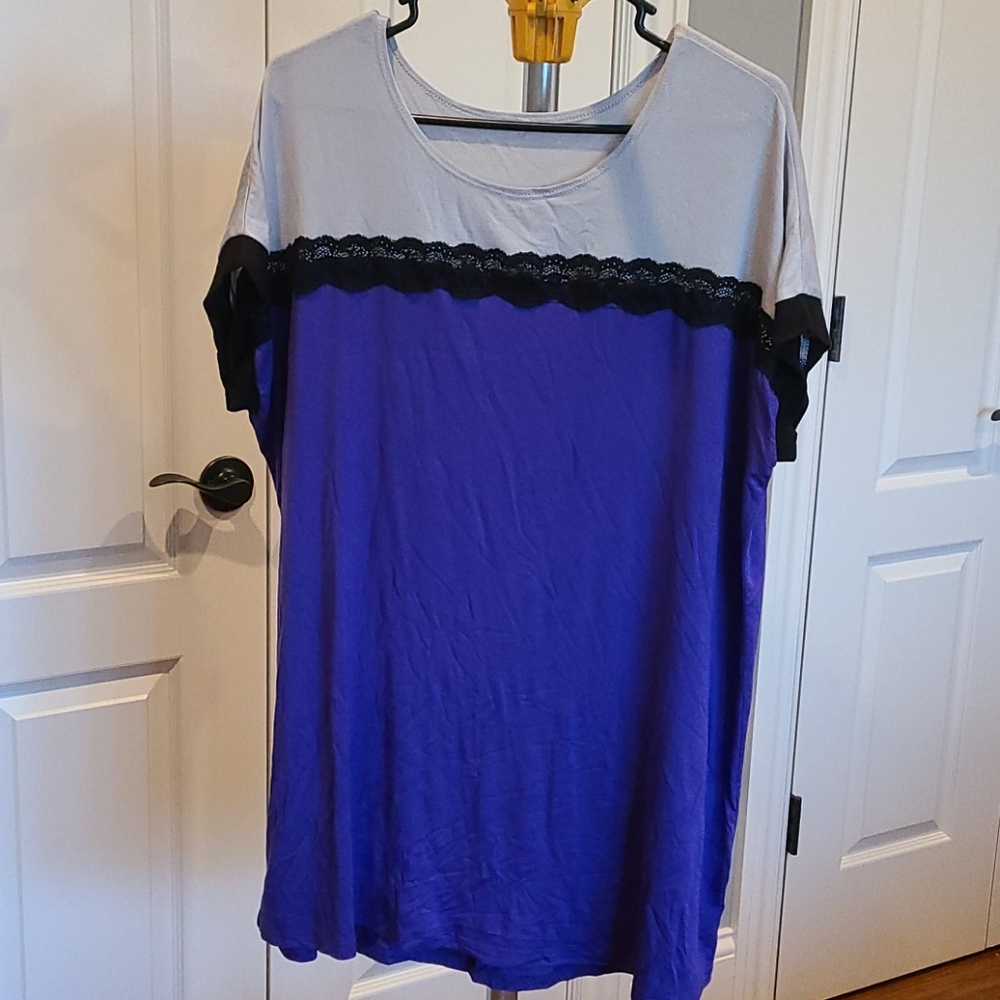 Purple and gray top with black lace detail